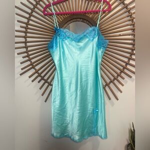 Victoria's Secret Lace Slip Turquoise Lace with Bows Nightie Coquette Feminine